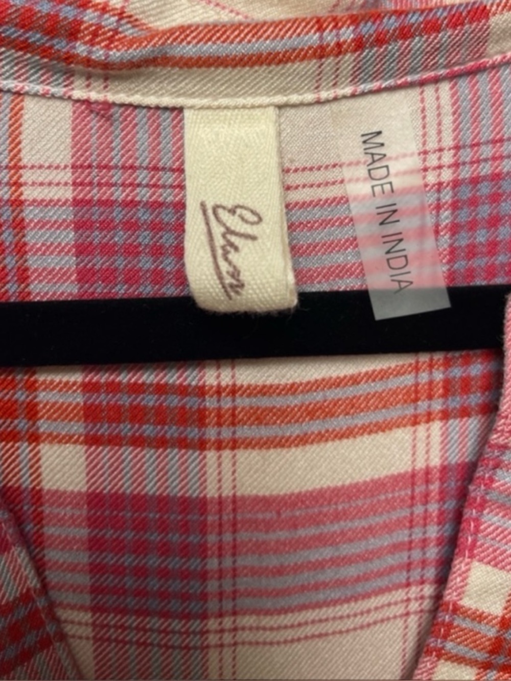 Elan Plaid Shirt Dress Medium Pink Roll Tab Sleeve Pocket Tunic Coastal Vacation - Picture 6 of 10